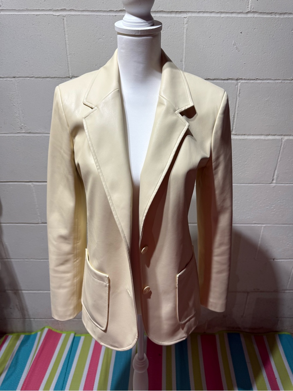 Anthropologie Cream Faux-Leather Jacket with Brown Floral Lining